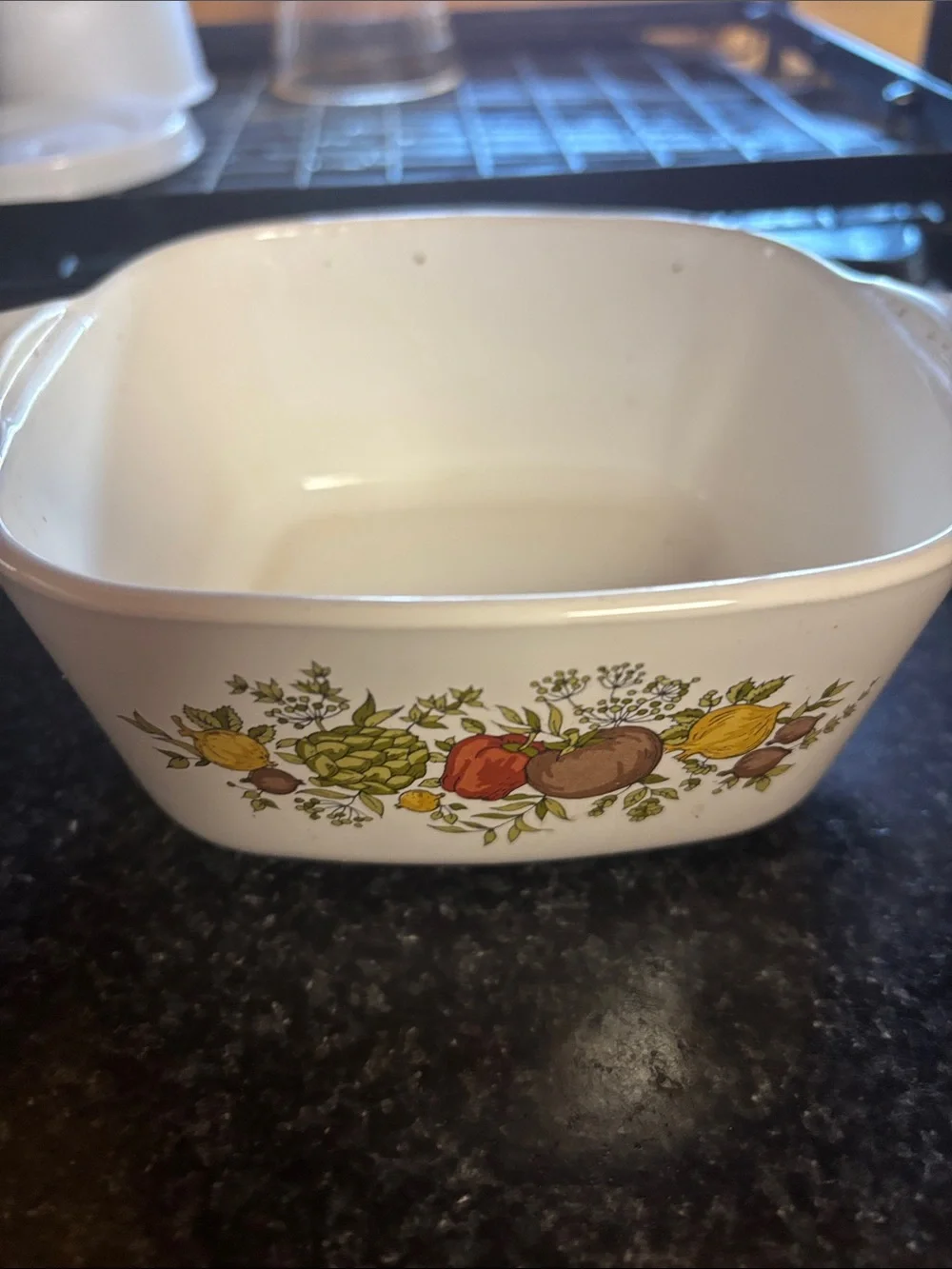 White Ceramic Fruit-Pattern Baking Dish (Set of 2) corning ware!